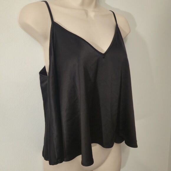 Zara Tops - Zara Black Satin V-Neck Spaghetti Strap Tank